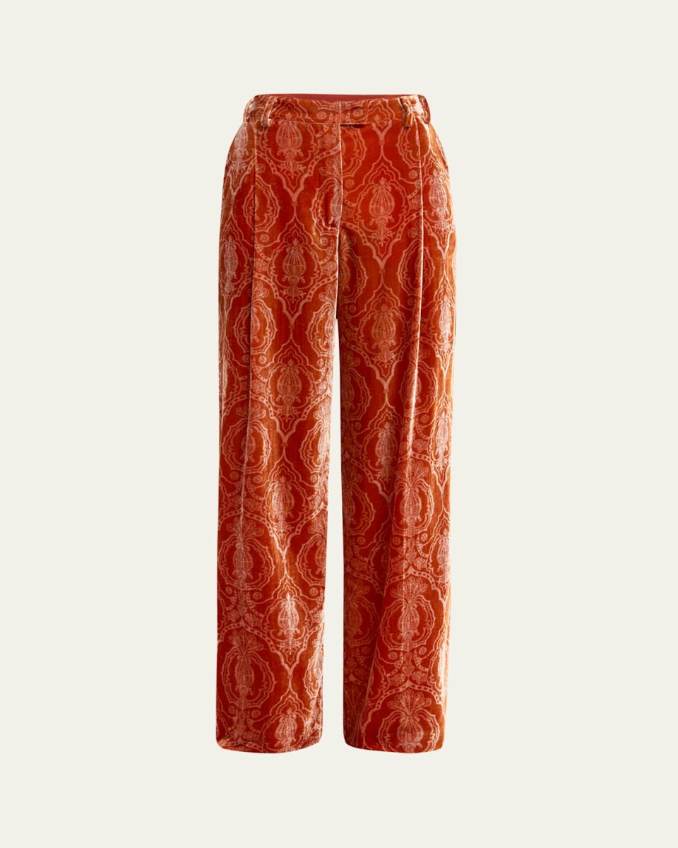 Loose Paisley Velvet Pintuck Pants