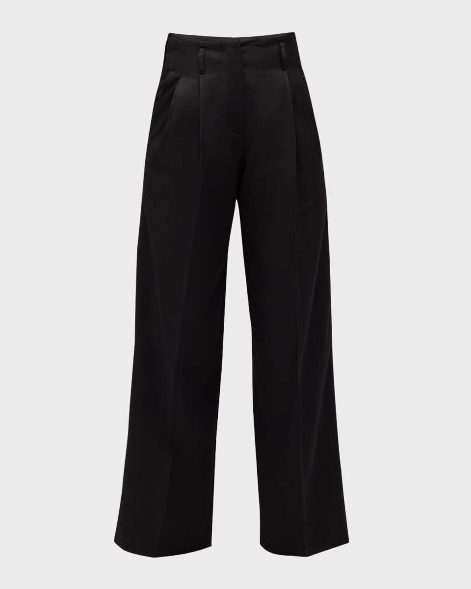 Golden Wide-Leg Wool Gabardine Pants