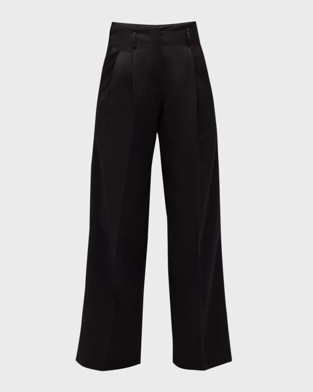 Golden Wide-Leg Wool Gabardine Pants