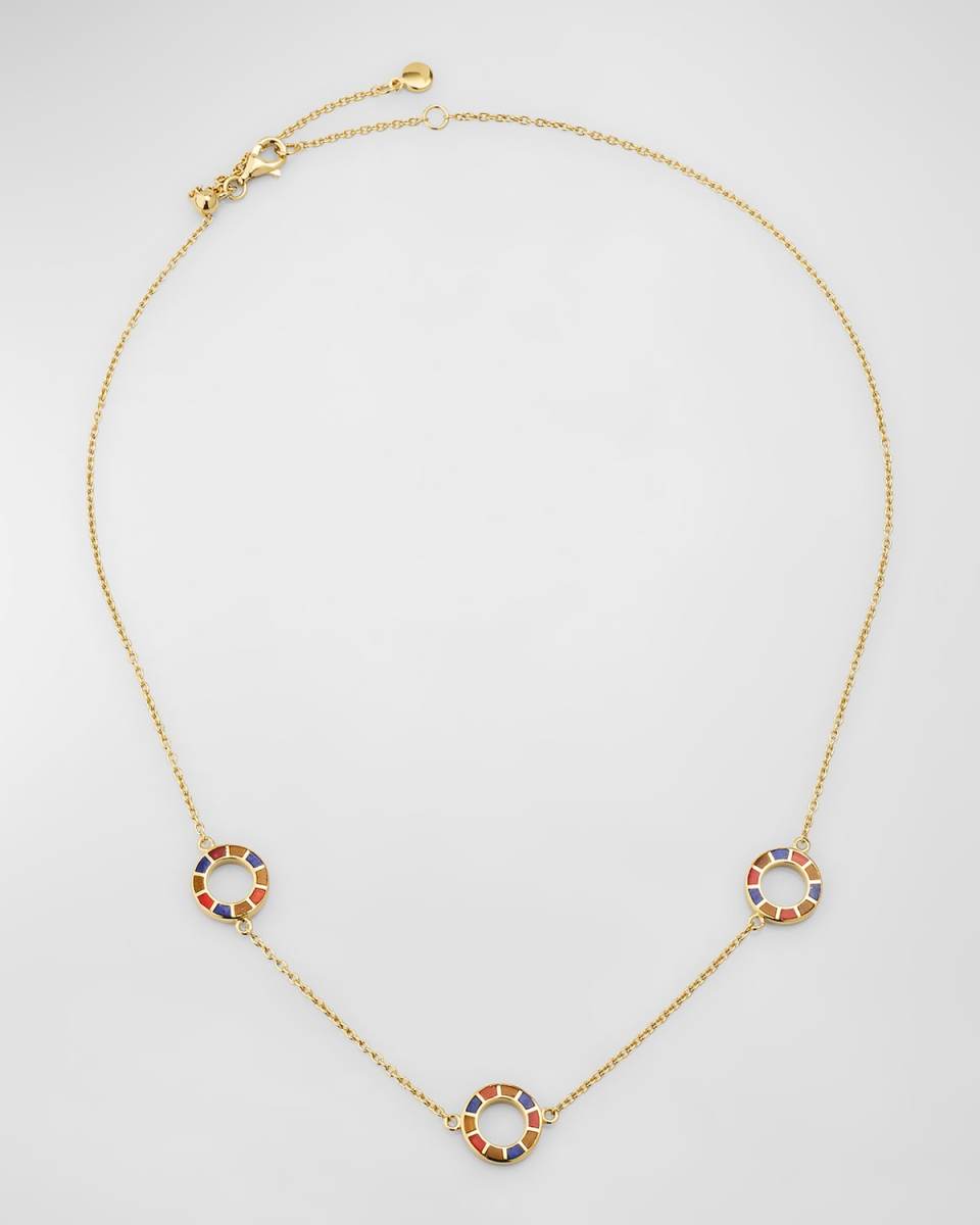 Lapis, Tigers Eye, and Carnelian Dash Triple Circle Station Necklace