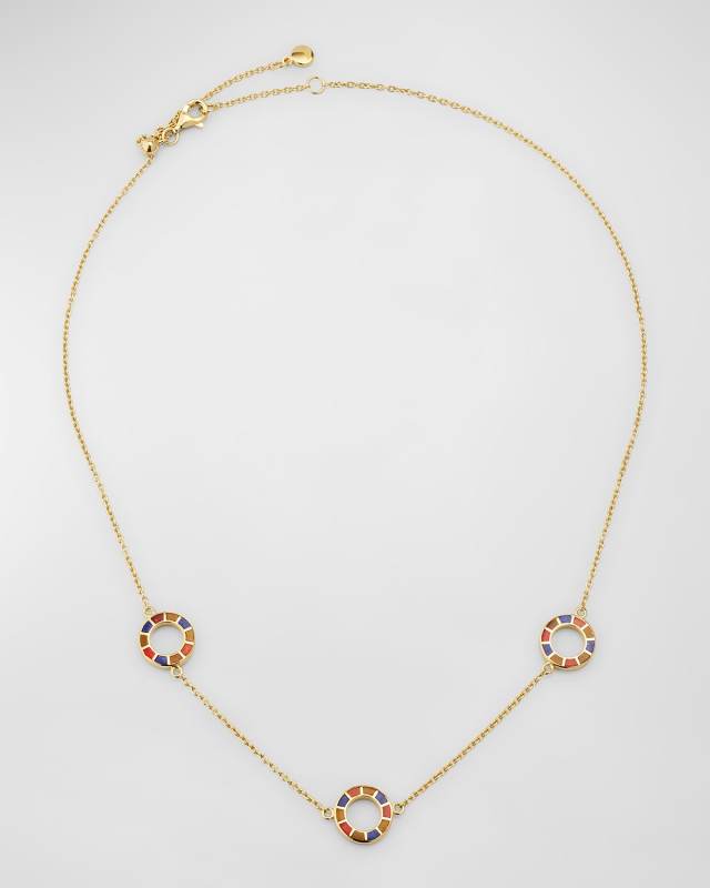 Lapis, Tigers Eye, and Carnelian Dash Triple Circle Station Necklace