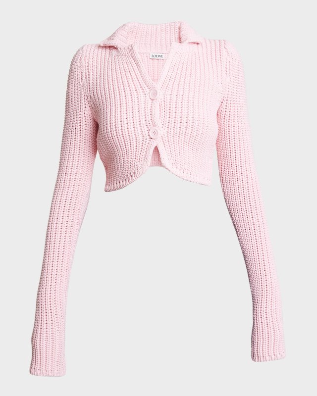 Collared Crop Knit Cardigan