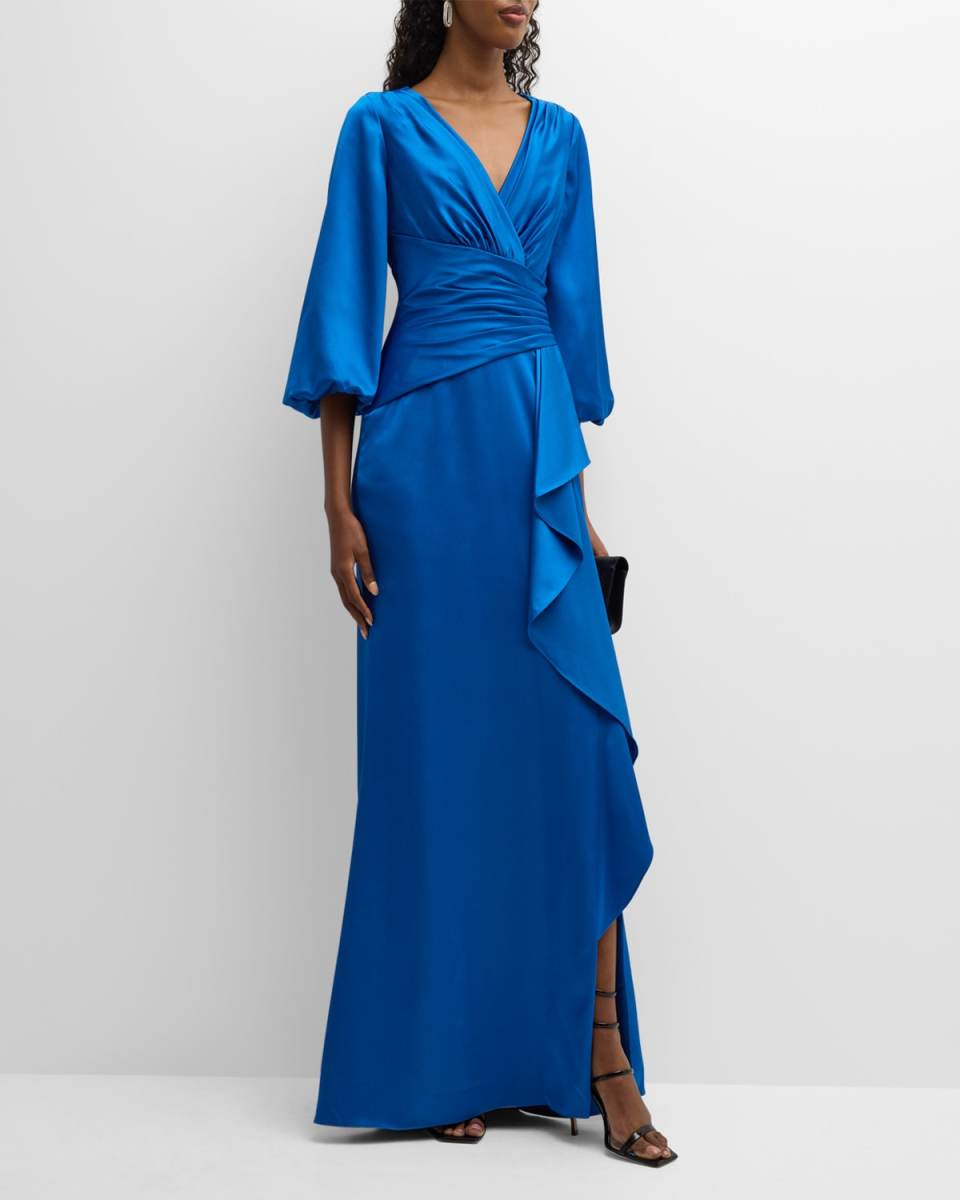 Crepe Back Satin Side-Drape Gown