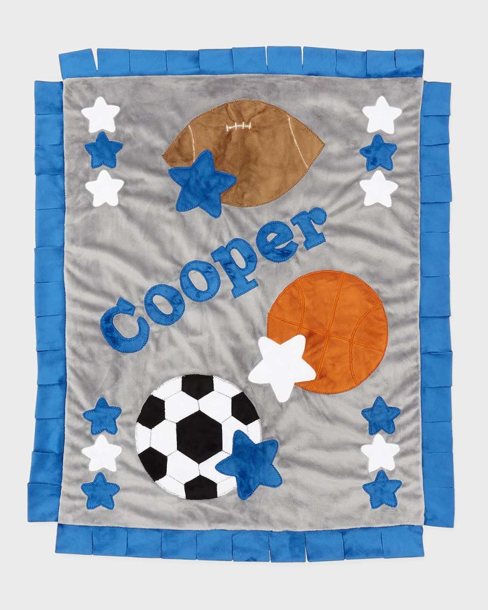 Personalized Good Sport Plush Blanket, Gray/Blue