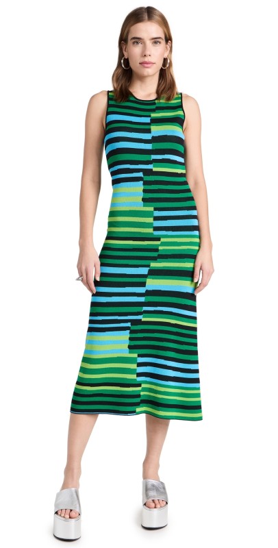 SIMONMILLER W7141 Sleeveless Axon Dress Horizontal Stacked Stripe