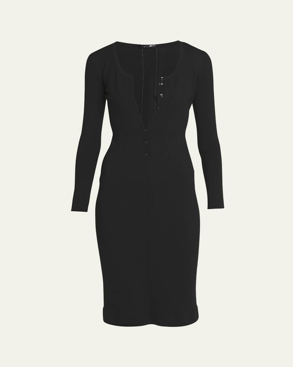 Henley Body-Con Wool Midi Dress