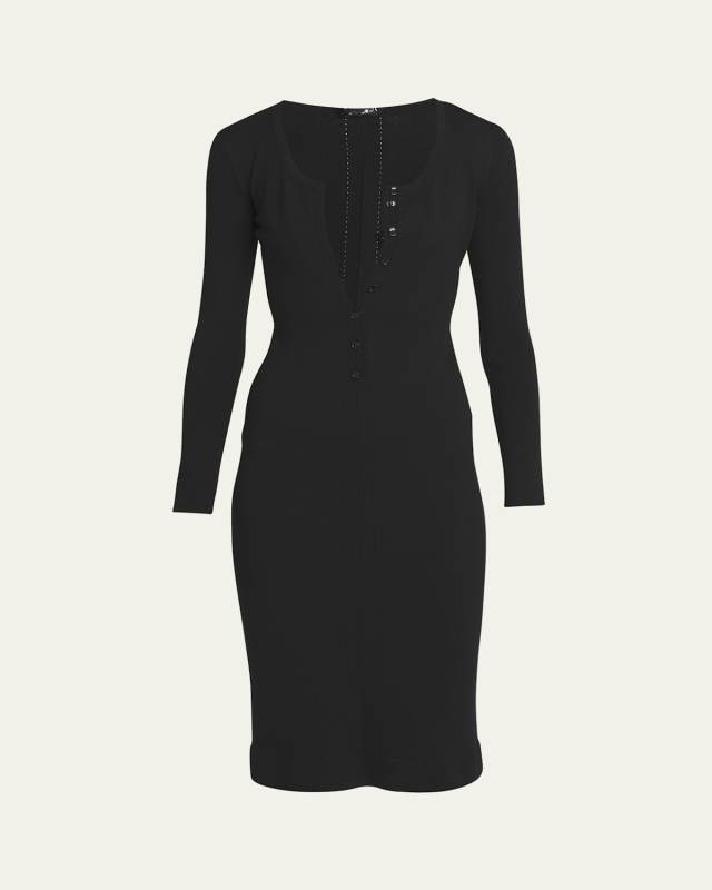 Henley Body-Con Wool Midi Dress