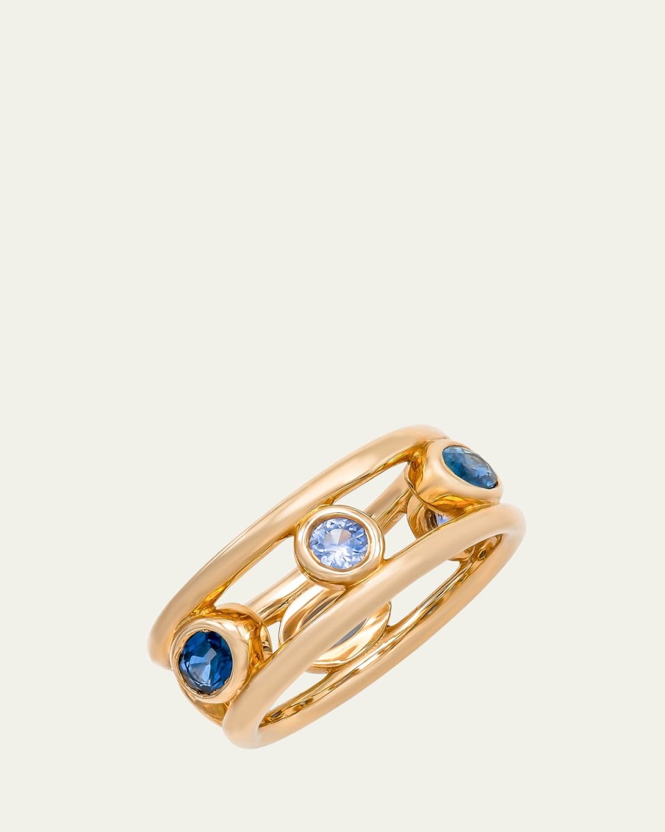 14K Yellow Gold Crown Ring with Ombre Blue Sapphires