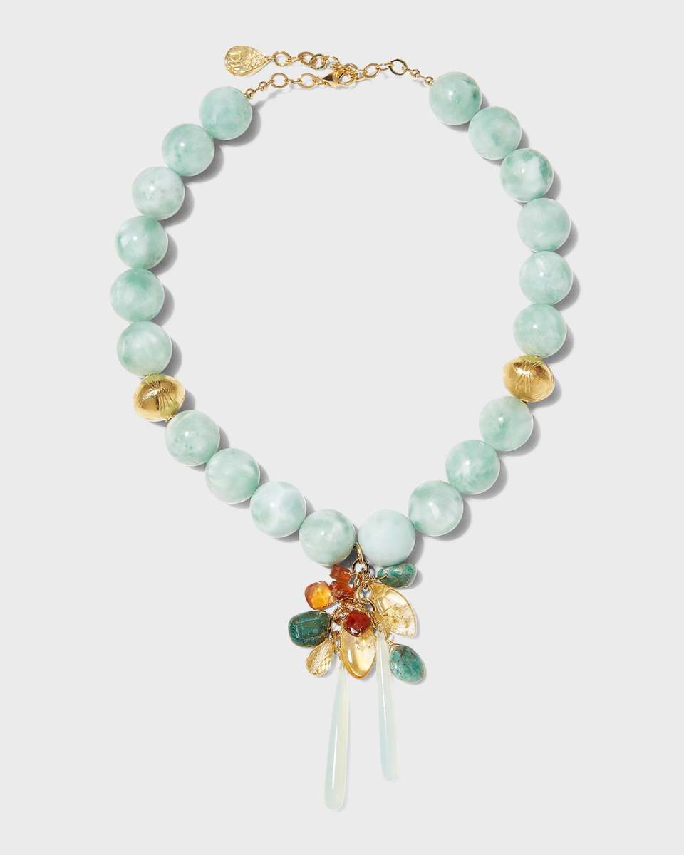 Mint Green Moonstone and Gold Accent Cluster Necklace