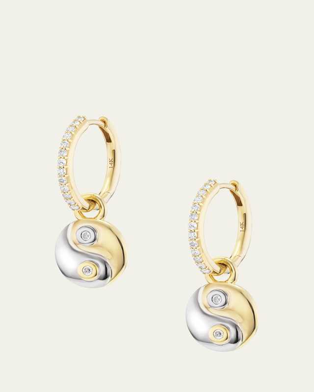 Two Tone Diamond Bezel Yin Yang Charm Earrings