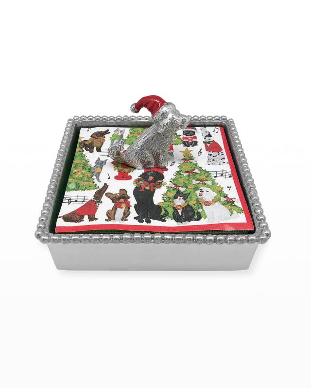 Sitting Lab W/Santa Hat Weight & Beaded Napkin Box