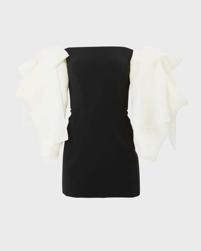 Off-Shoulder Mini Dress with Draped Bow Sleeves