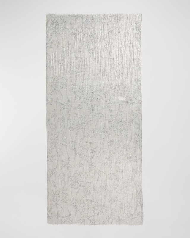 Linen Lurex Magnolia Outline Scarf