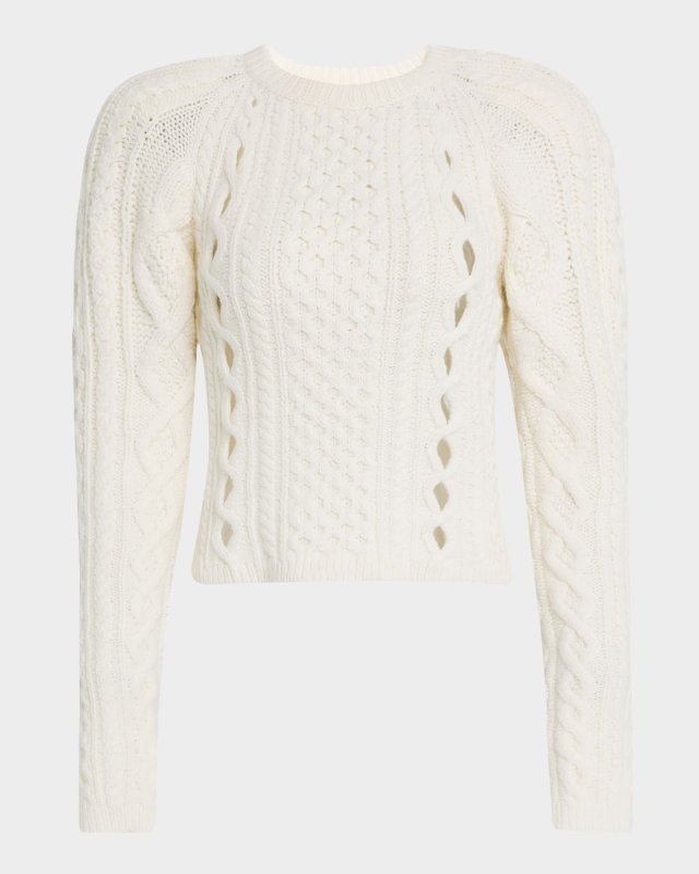 Petersburg Cashmere Cable Knit Puff-Sleeve Sweater
