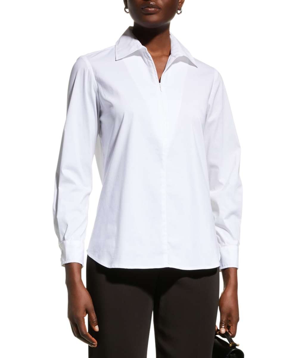Endora Half-Zip Poplin Blouse