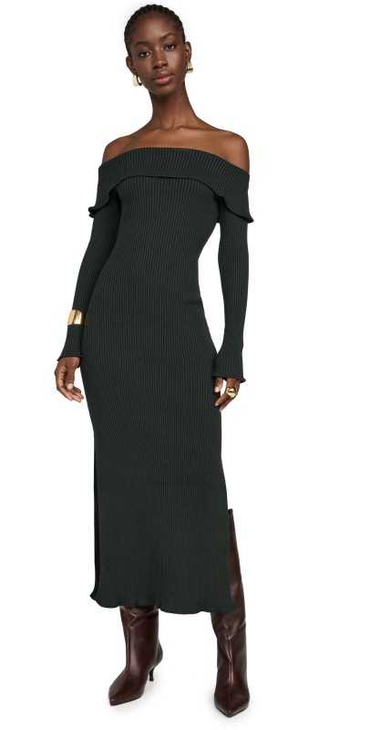 AMUR Meadow Lettuce Edge Midi Dress Kalamata
