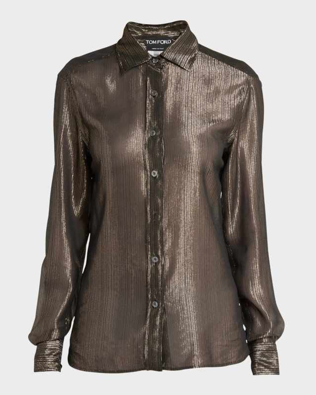 Lurex Microstripe Silk Chiffon Blouse