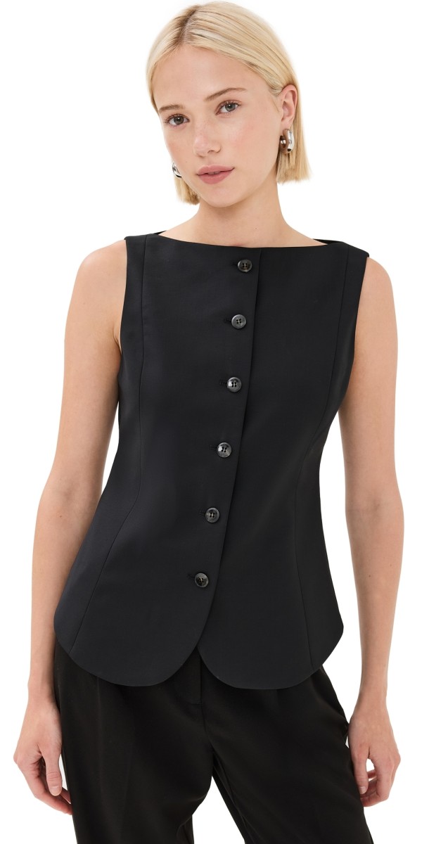 Róhe Boat Neck Waistcoat Black