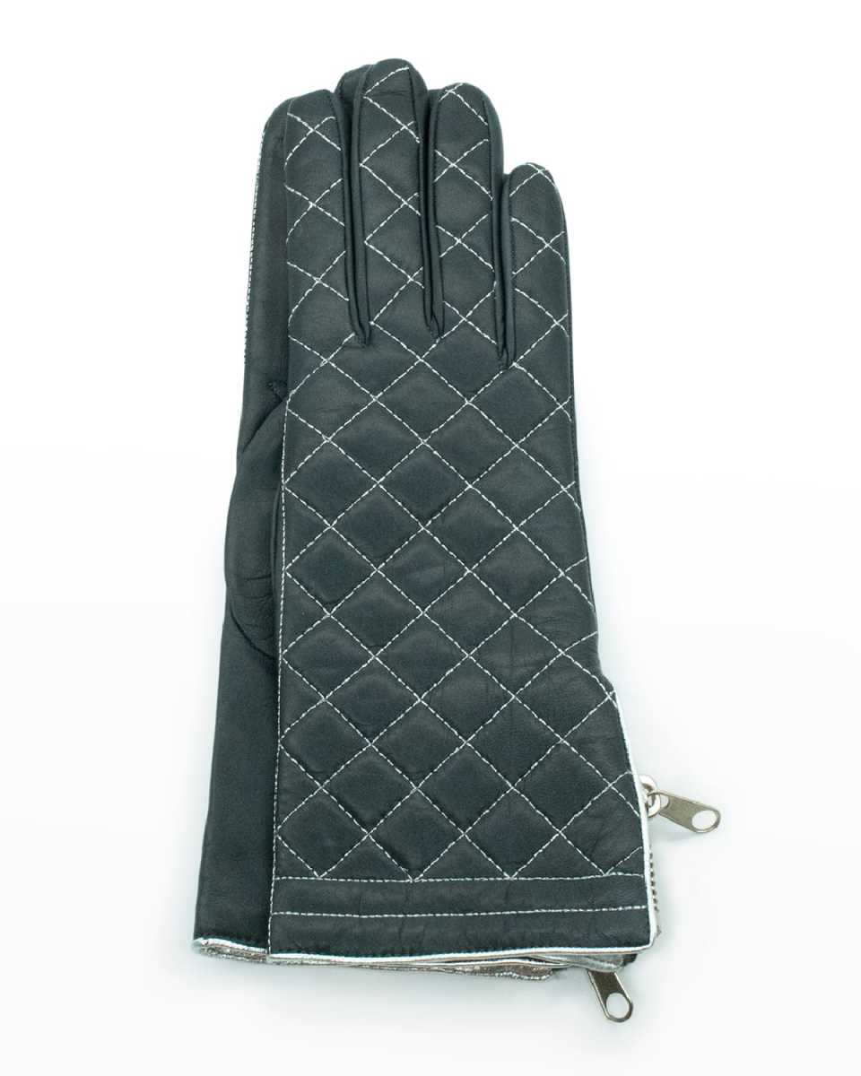 Diamond Quilted Cashmere-Lined Zip Gloves