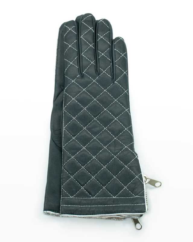 Diamond Quilted Cashmere-Lined Zip Gloves