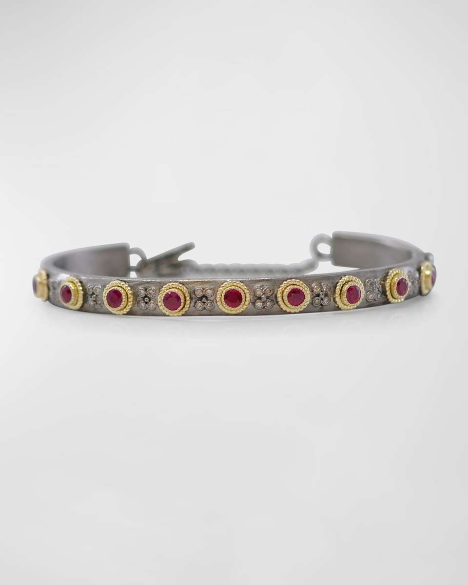 Diamond and Ruby Station Cuff Bracelet
