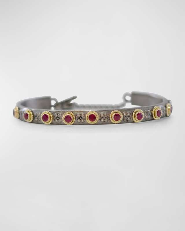 Diamond and Ruby Station Cuff Bracelet