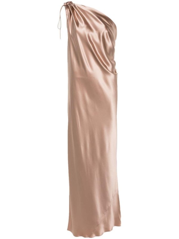 one-shoulder silk dress