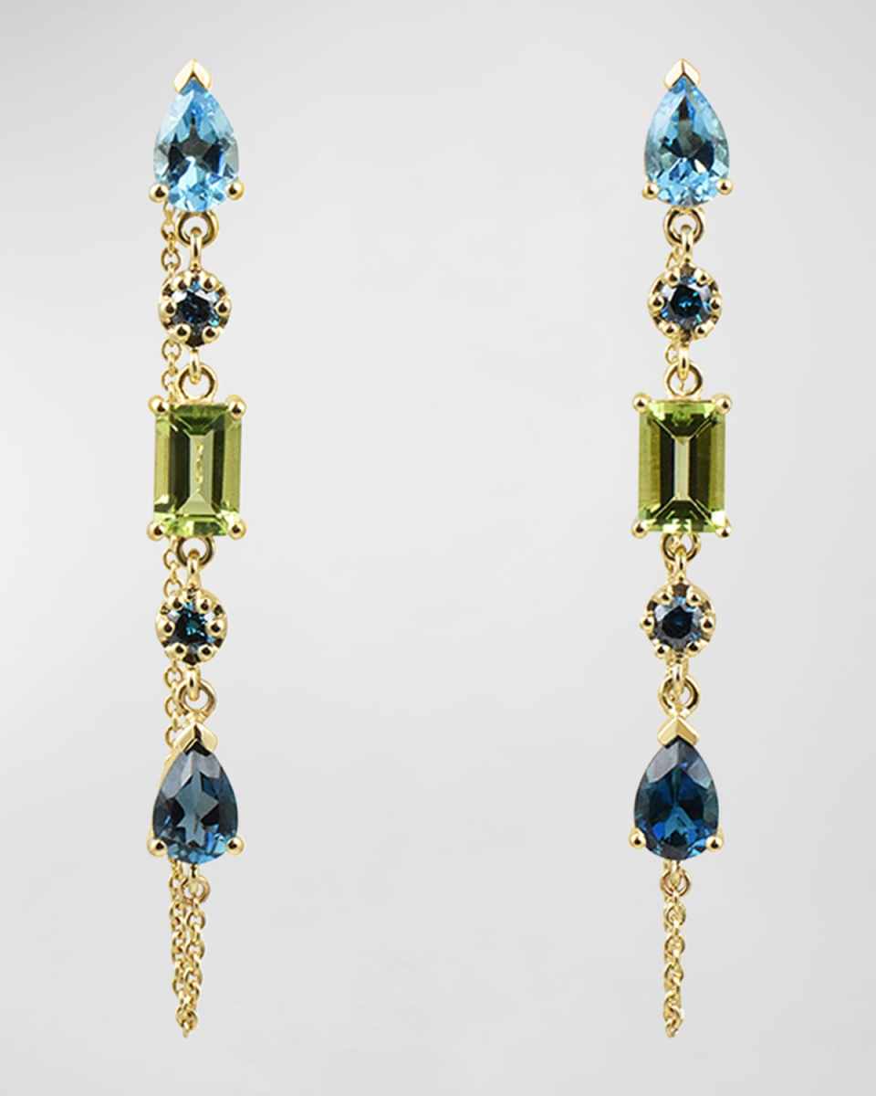 Large 5-Stone Teardrop Dangle Earrings with Diamonds and Chain