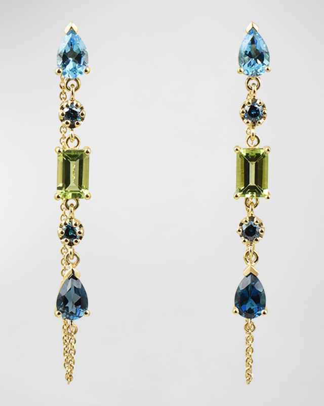 Large 5-Stone Teardrop Dangle Earrings with Diamonds and Chain