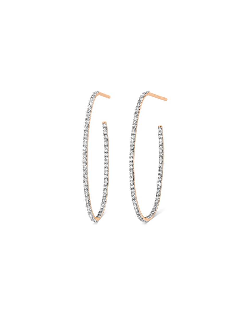18k Rose Gold White Diamond Large Eclipse Hoop Earrings