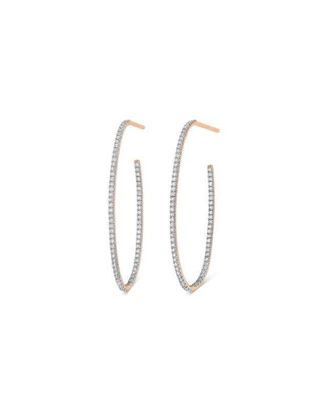 18k Rose Gold White Diamond Large Eclipse Hoop Earrings