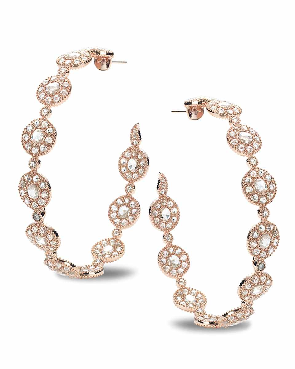 Eternity 18k Rose Gold High-End Opera Diamond Hoop Earrings