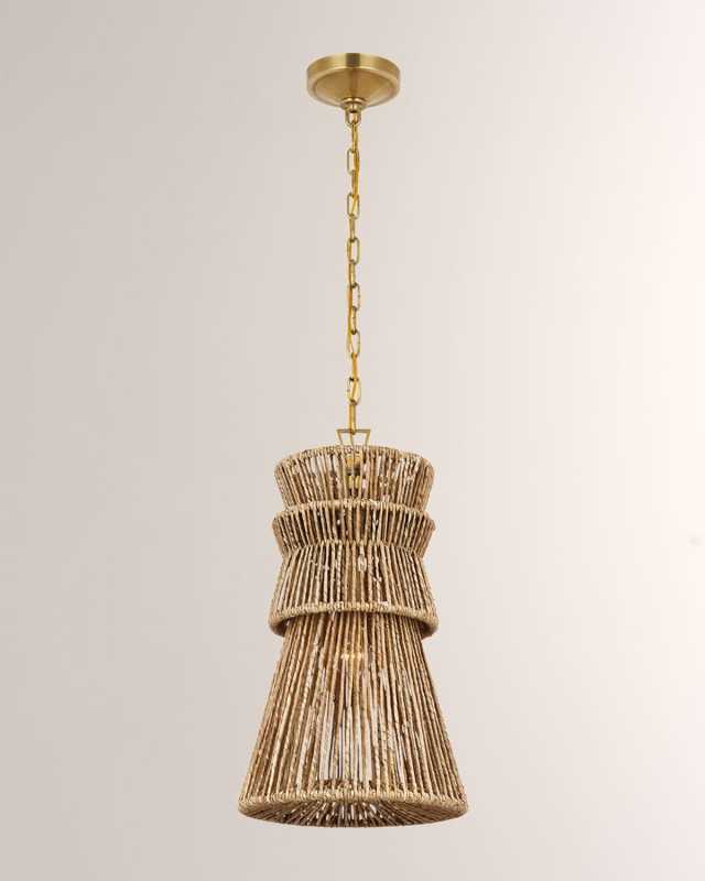 Antigua 13" Pendant Light in Antiqued Brass & Natural Abaca by Chapman & Myers