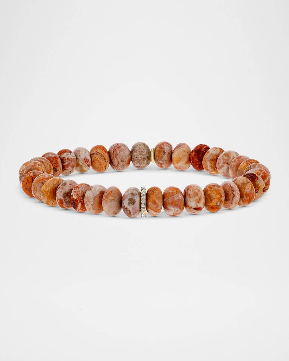 Mexican Fire Opal 8mm Bead Bracelet with 1 Diamond Rondelle