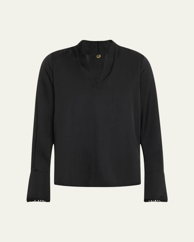 Verily Braided-Trim Silk Blous