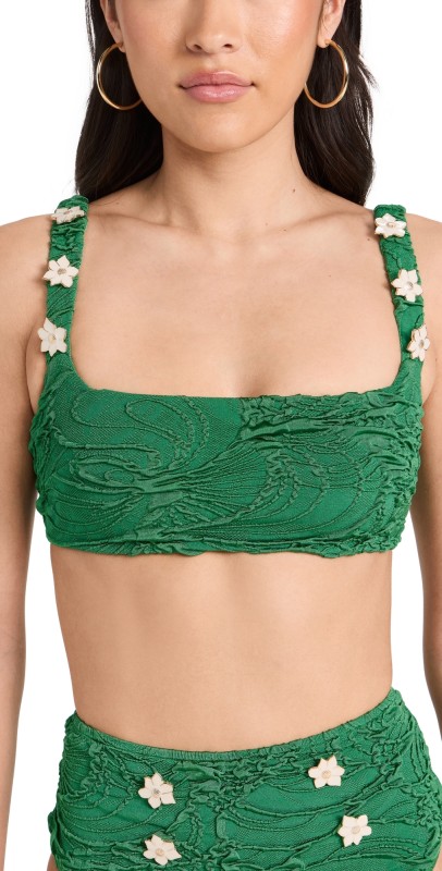 PatBO Jacquard Square Neck Bikini Top Emerald