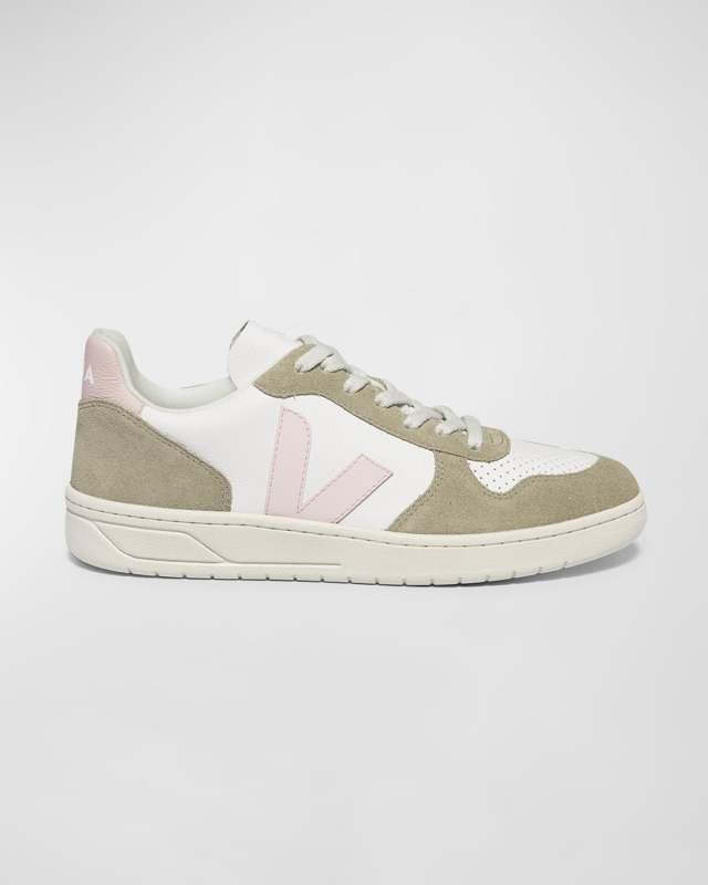 V-10 Mixed Leather Low-Top Sneakers