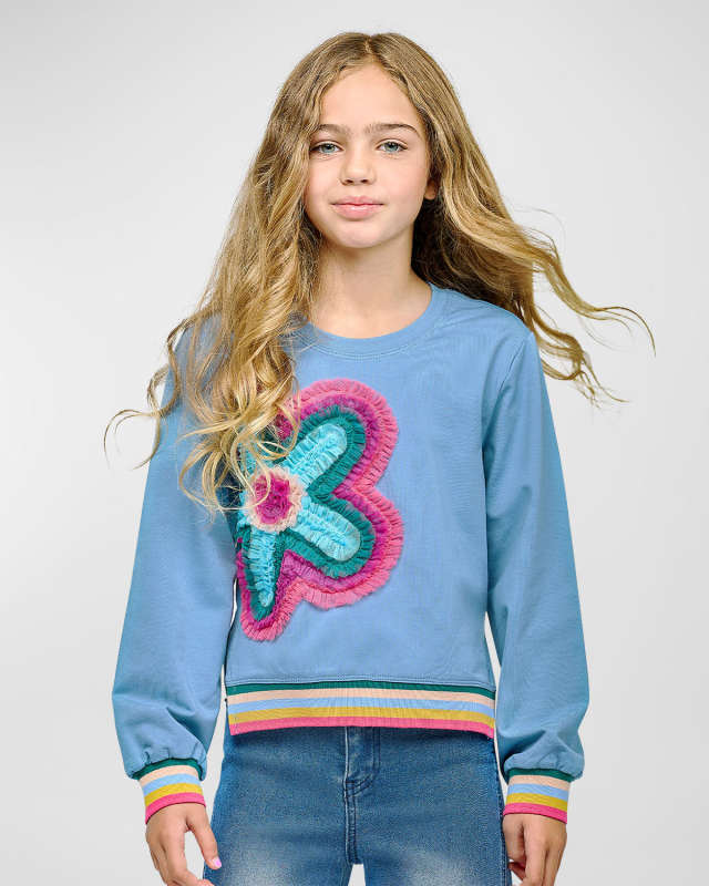 Girl's Multicolor Ruffled Flower Sweatshirt, Size 7-14