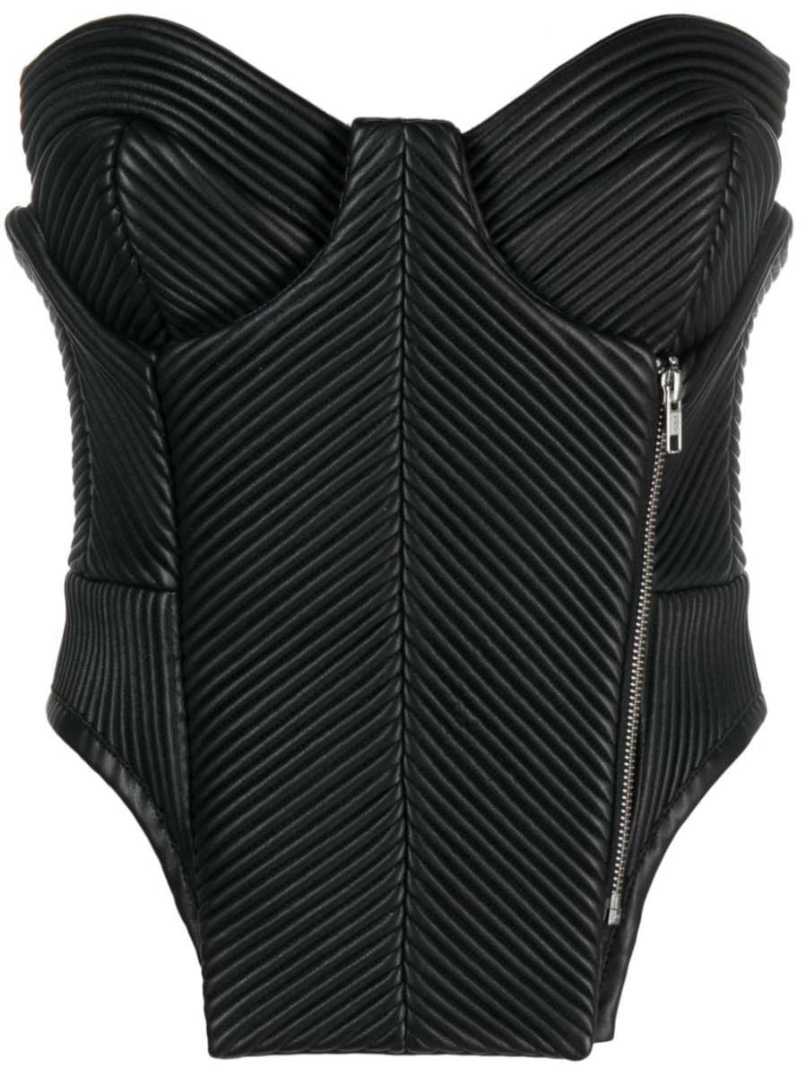 asymmetric-hem textured corset
