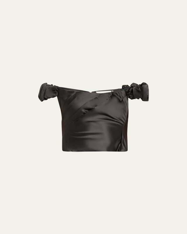 Ileana Off-the-Shoulder Puff-Sleeve Satin Crop Top