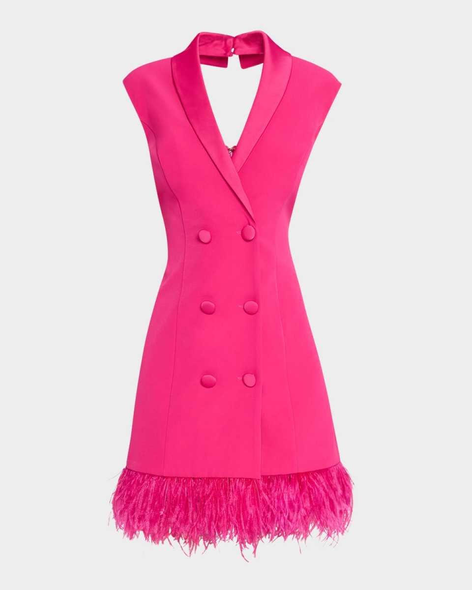 Feather-Trim Crepe Blazer Mini Dress