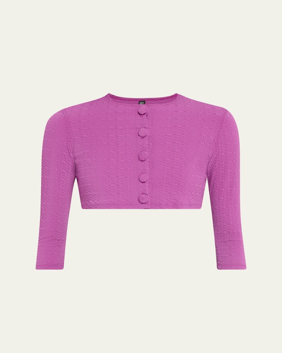 Seersucker Cropped Cardigan