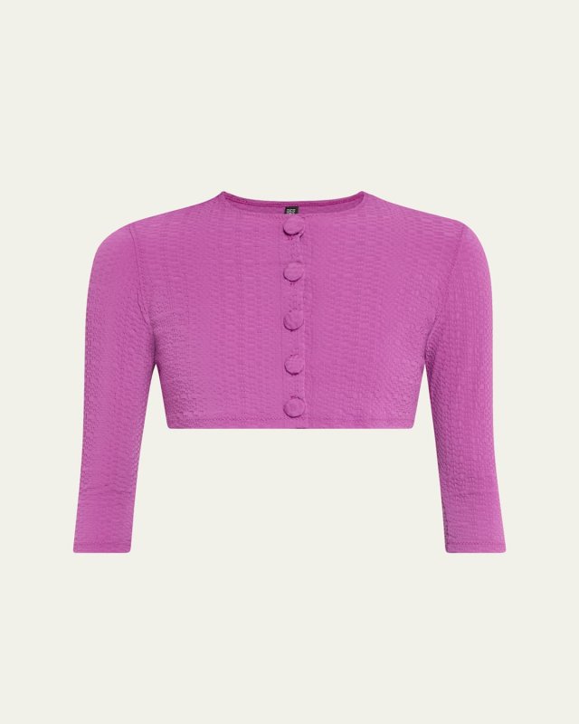 Seersucker Cropped Cardigan