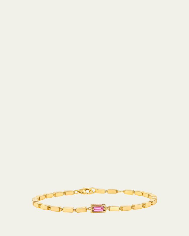 18K Yellow Gold Thick Block Pink Sapphire Chain Bracelet