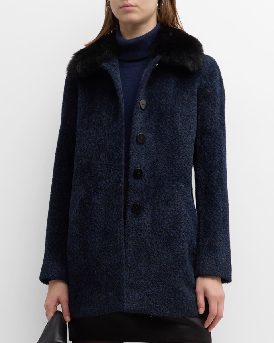 Alpaca Boucle Car Coat with Shearling Collar