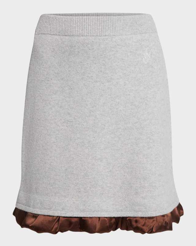 Satin Ruffle Trim Wool Mini Skirt