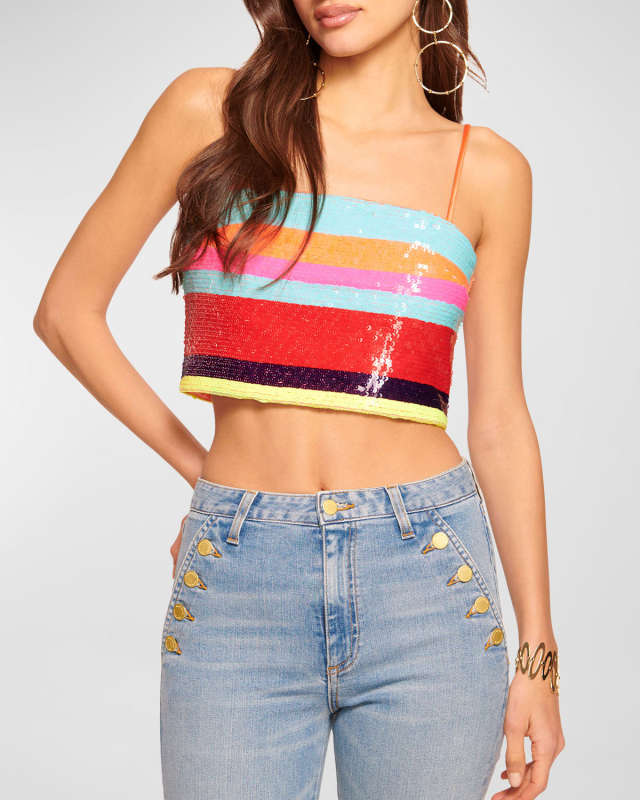 Nelle Sequined Striped Crop Top
