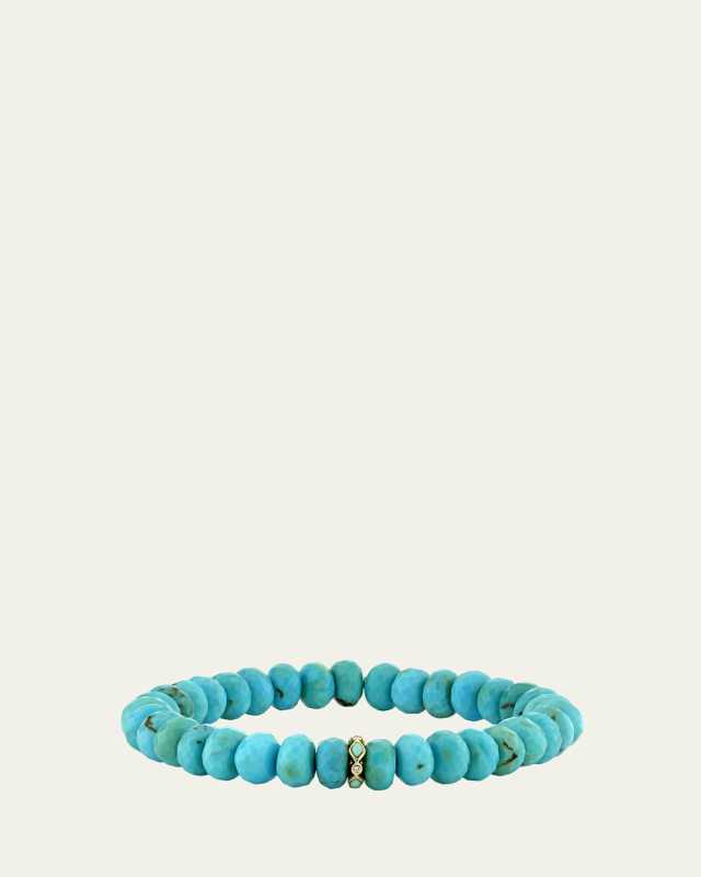 Turquoise and Diamond Bezel Rondelle Bracelet, 8mm