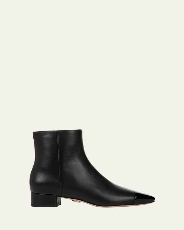 Cecile Cap-Toe Zip Leather Booties