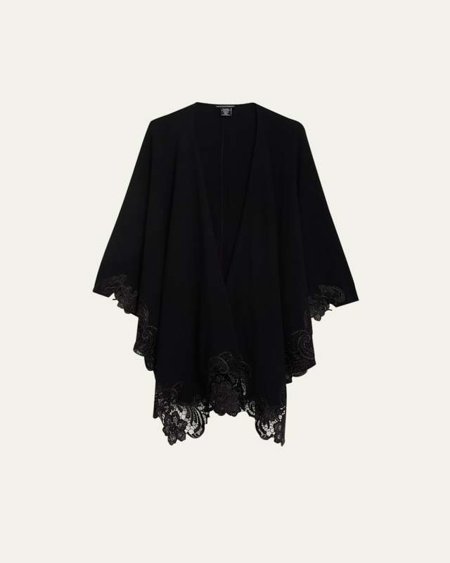 Cashmere Cape With Lace Trim